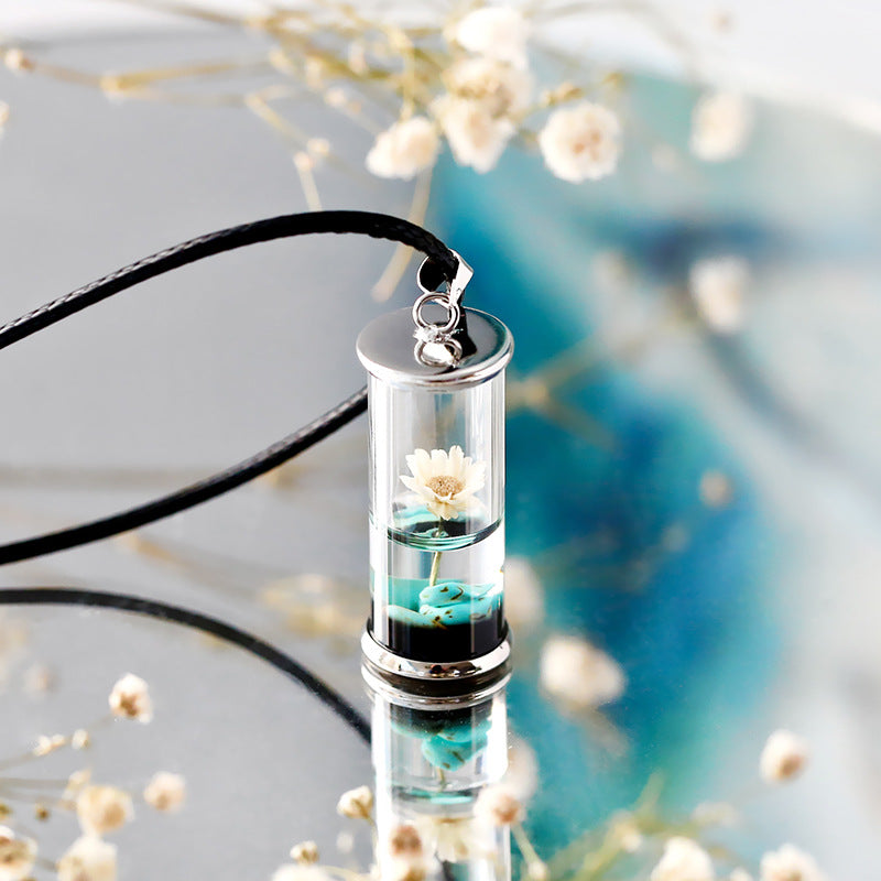 Dried Flowers Glass Bottle Resin Time Drifting Bottle Necklace-nabka