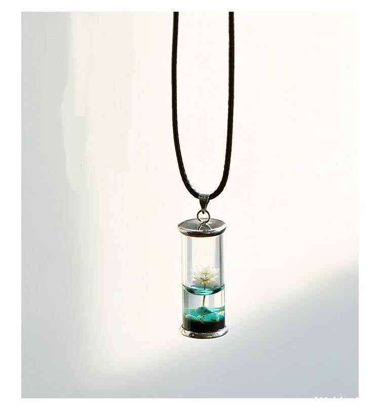 Dried Flowers Glass Bottle Resin Time Drifting Bottle Necklace-nabka
