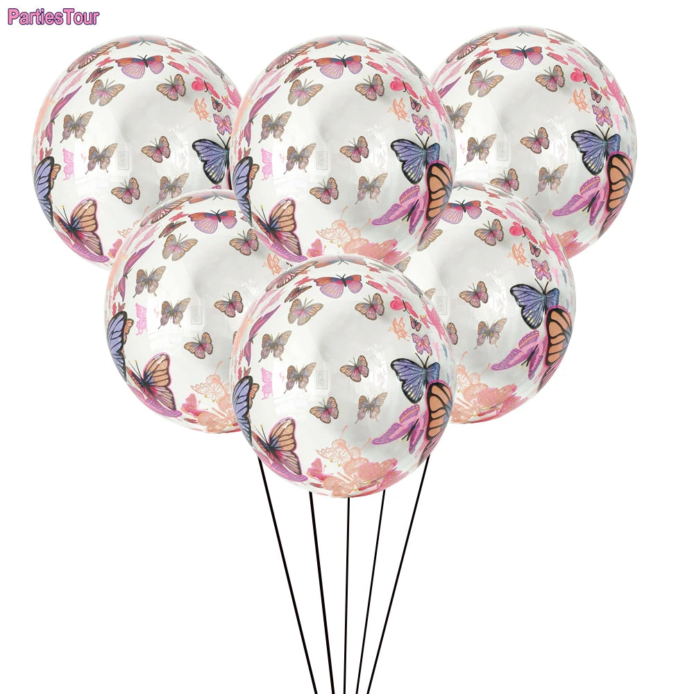 6pcs 20” Butterfly Printed BOBO Balloon clear Balloon Baby Shower Wedding Anniversary decor kids girls Birthday Party Decoration
