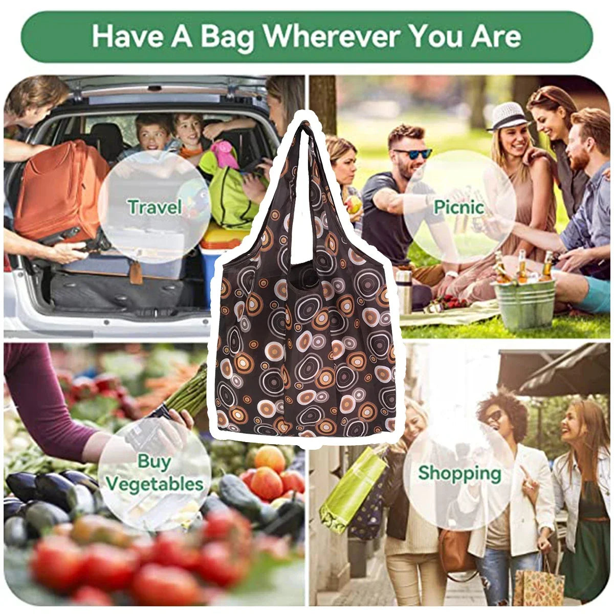 10Pcs Waterproof Capacity Shopping Bags Foldable Grocery Bags Set with Handle Design ReusableTote Bags Eco-Friendly for Grocery