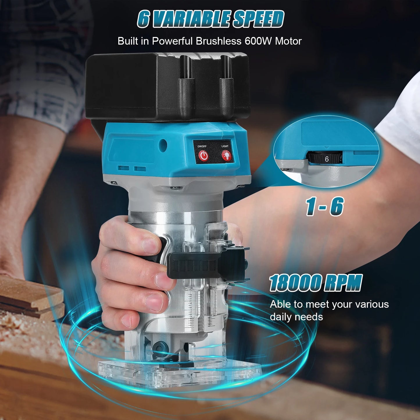 Speed Adjustable Woodworking Electric Trimming Machine Brushless Wood Router Wood Milling Engraving Slotting Machine for M-akita