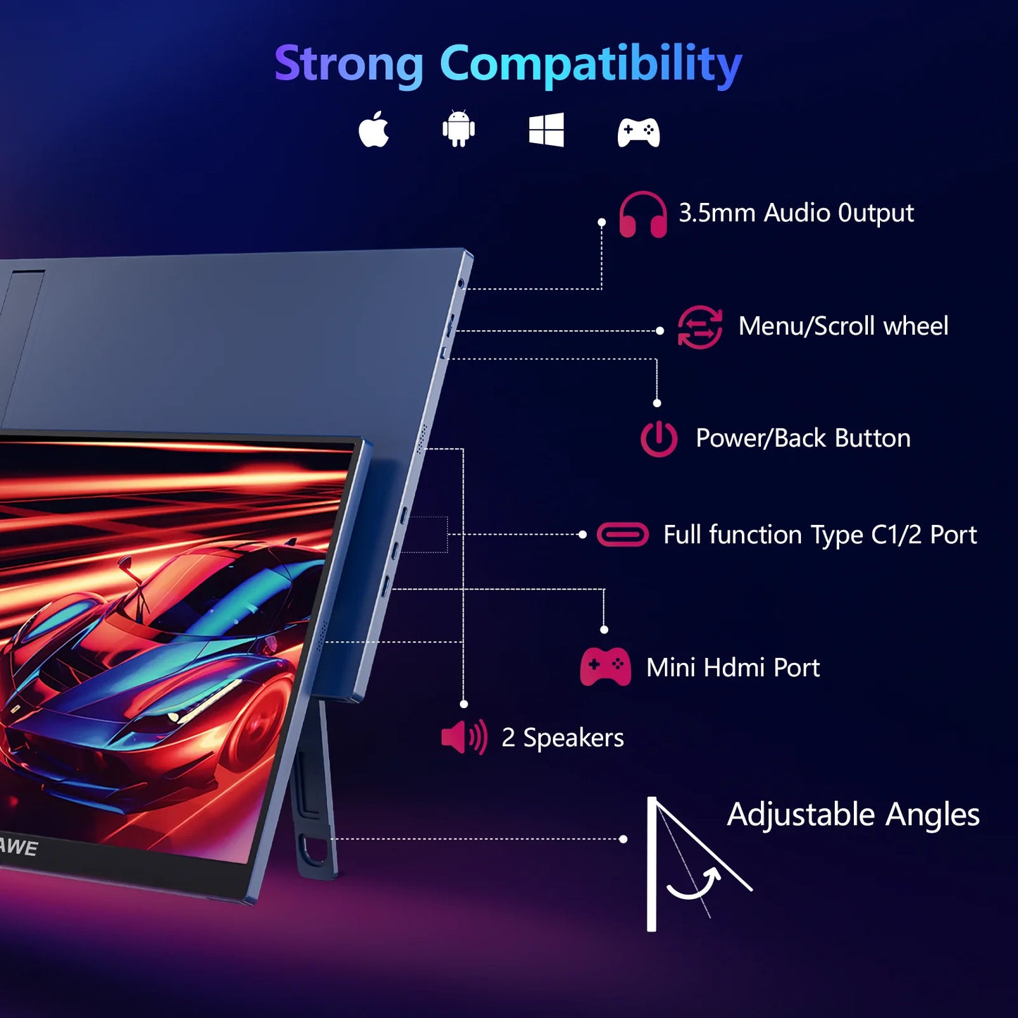 2024 High Quality 120hz Gaming Portable Monitor with Stand, 16 inch 1200P External Second PC Screen for Phone Laptop Xbox Mac