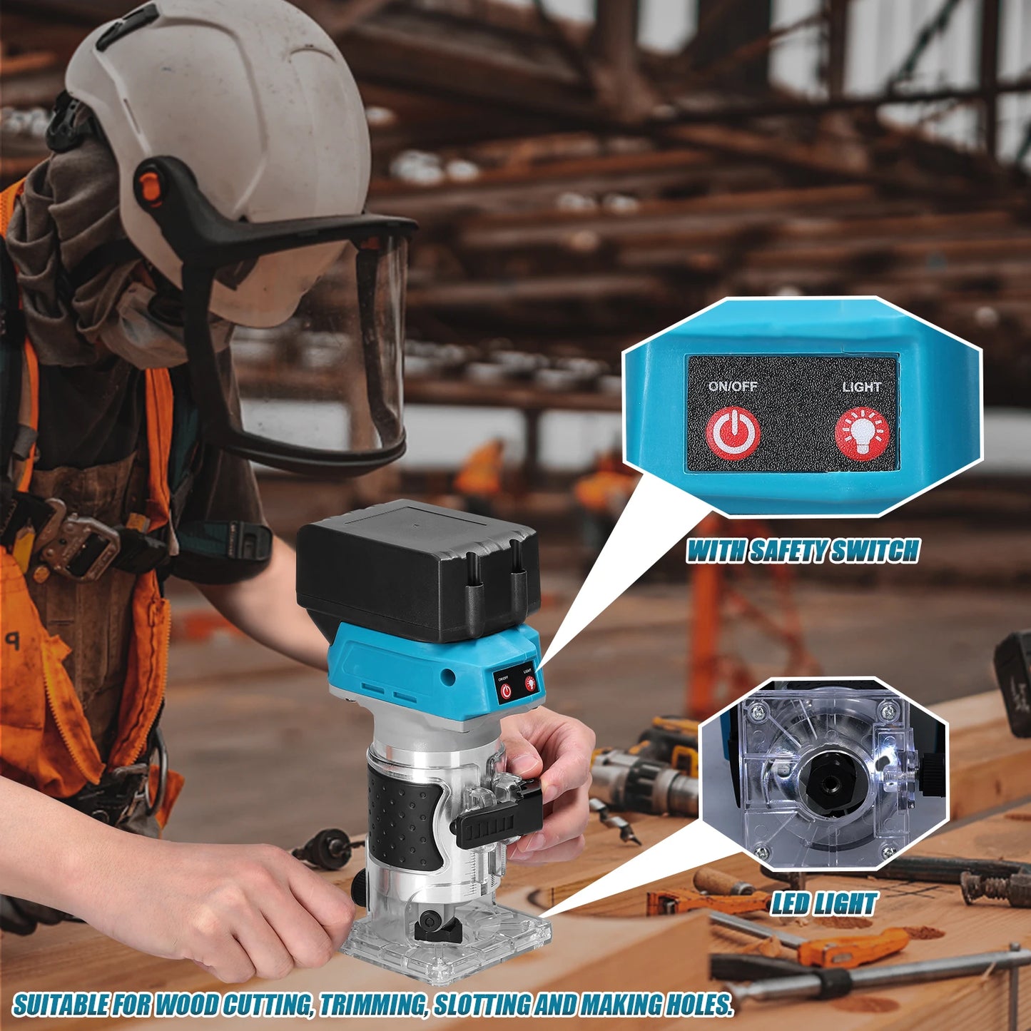 Speed Adjustable Woodworking Electric Trimming Machine Brushless Wood Router Wood Milling Engraving Slotting Machine for M-akita