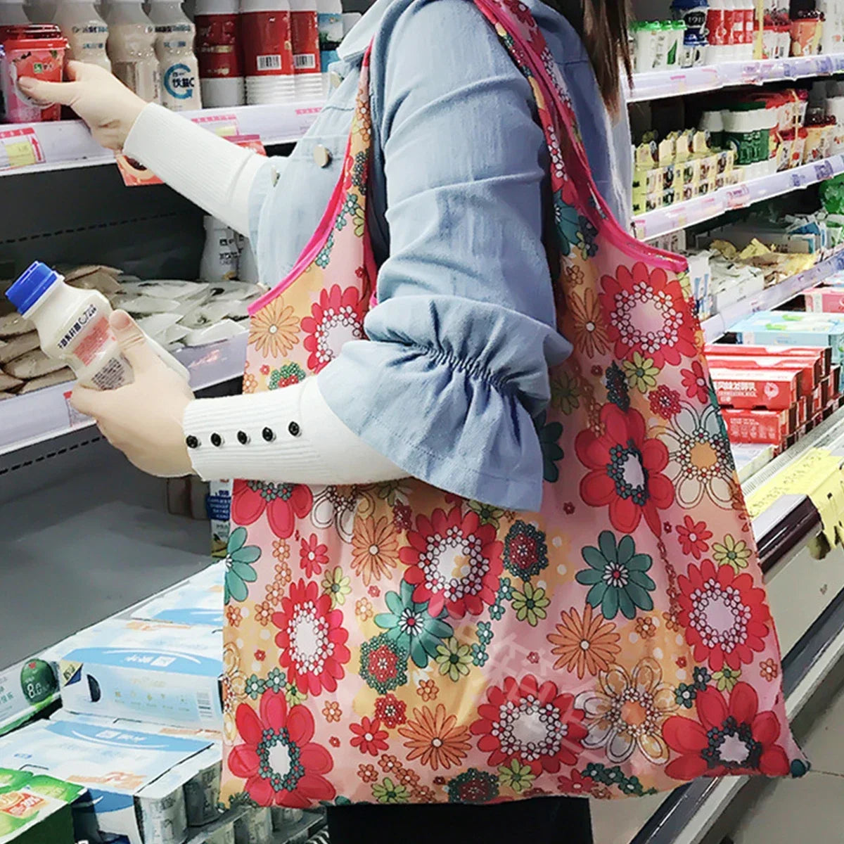 10Pcs Waterproof Capacity Shopping Bags Foldable Grocery Bags Set with Handle Design ReusableTote Bags Eco-Friendly for Grocery