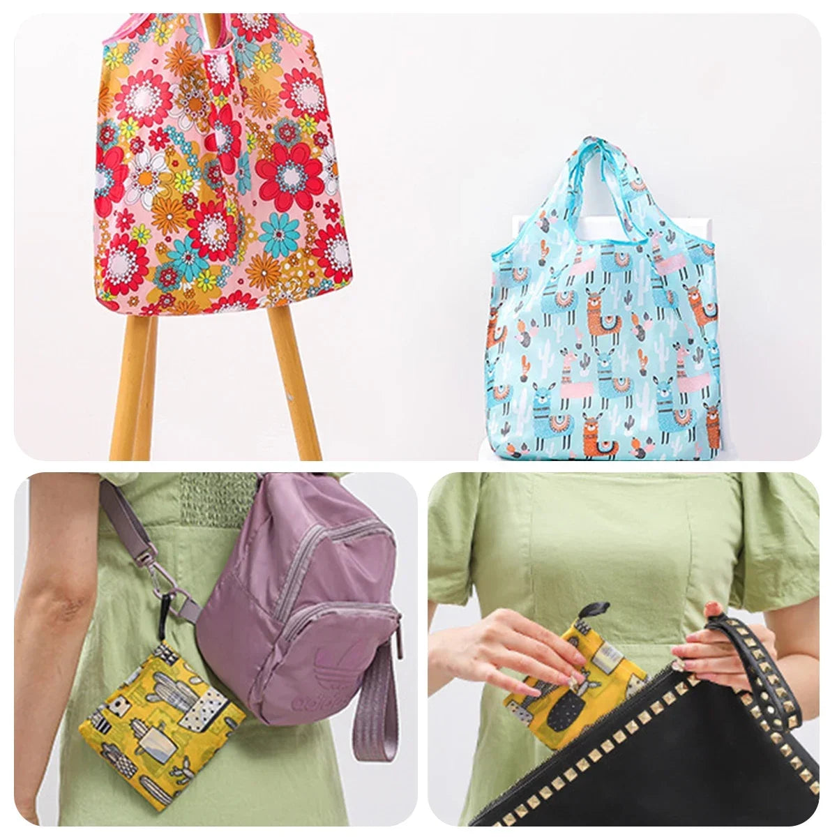 10Pcs Waterproof Capacity Shopping Bags Foldable Grocery Bags Set with Handle Design ReusableTote Bags Eco-Friendly for Grocery