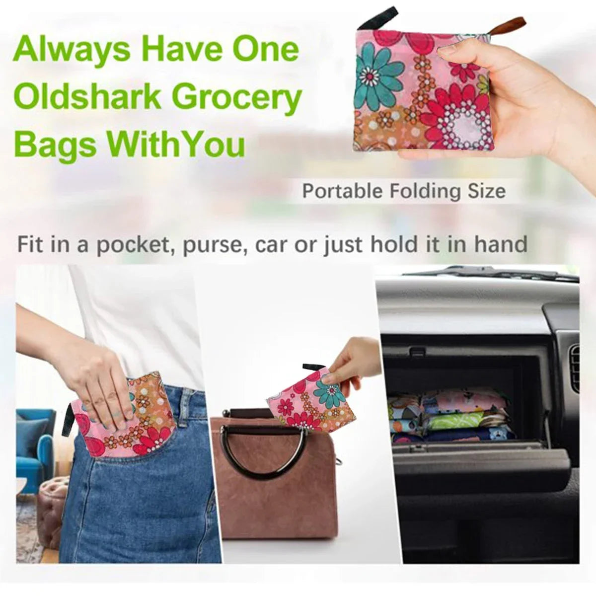 10Pcs Waterproof Capacity Shopping Bags Foldable Grocery Bags Set with Handle Design ReusableTote Bags Eco-Friendly for Grocery