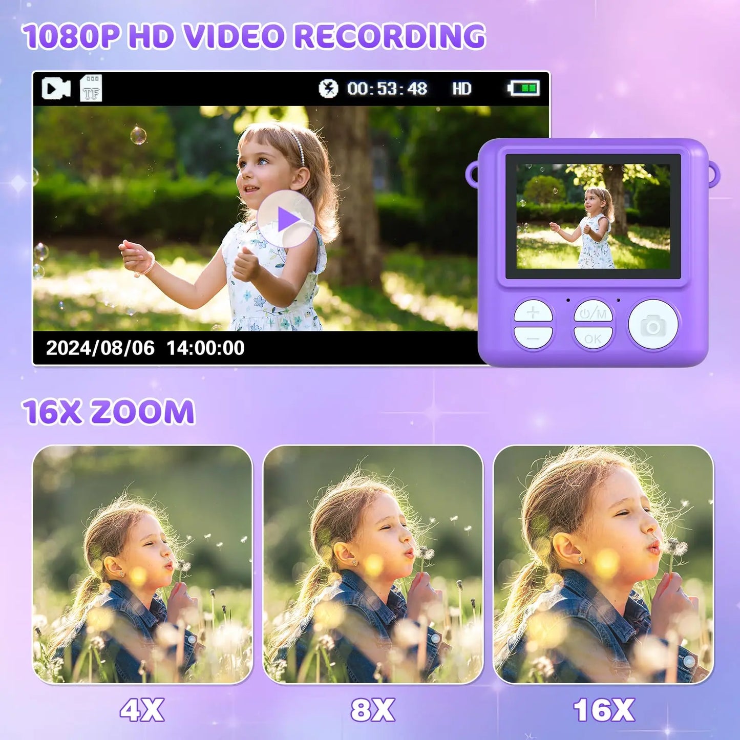VATOS Instant Print Camera-2.4 inch Digital Camera Rechargeable Portable with Frame Printing Paper Birthday Gift for kids Purple