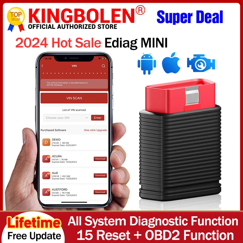 KINGBOLEN EDIAG MINI ALL System Car Diagnostic Tools 15 Resets FULL OBD2 Code Reader Scanner Lifetime Free PK THINKDIAG
