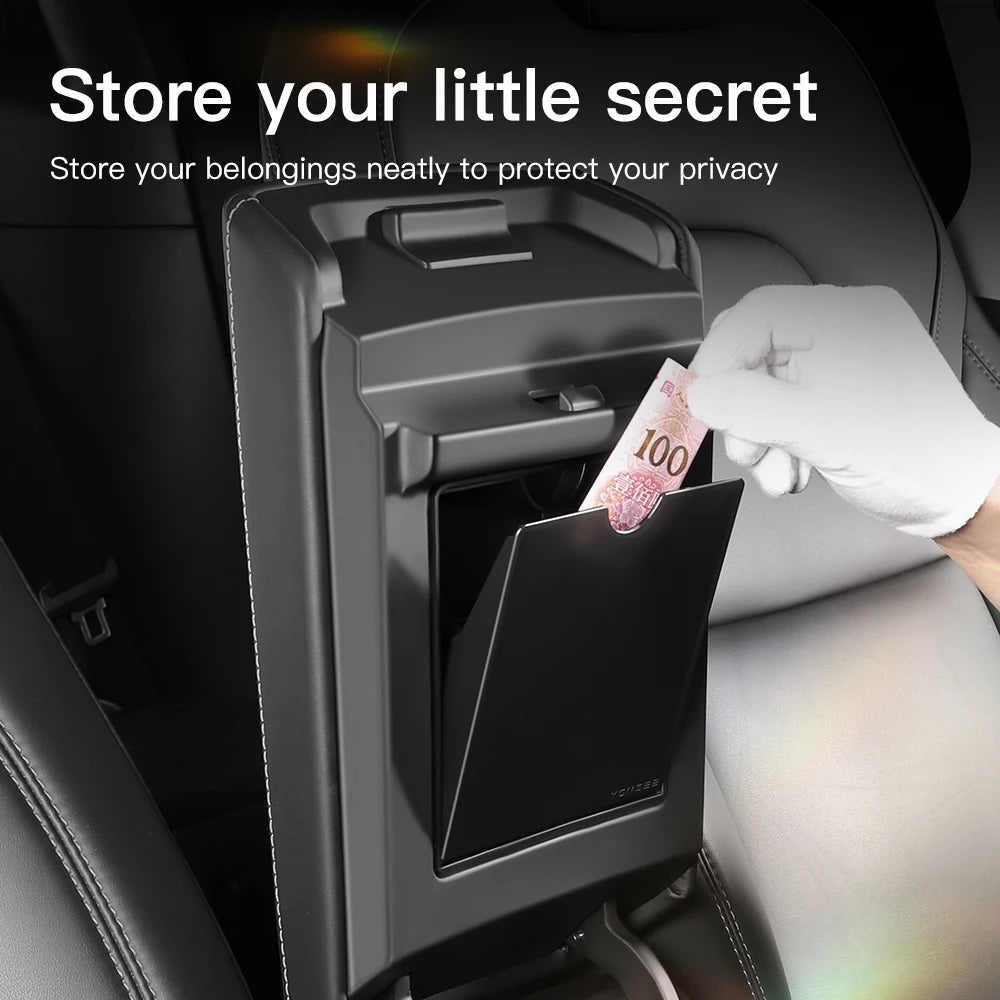 Magnetic Center Console Hidden Storage Box For Tesla Model 3 Y Armrest Hidden Organizer For Tesla 2021-2023 Hidden Storage Box