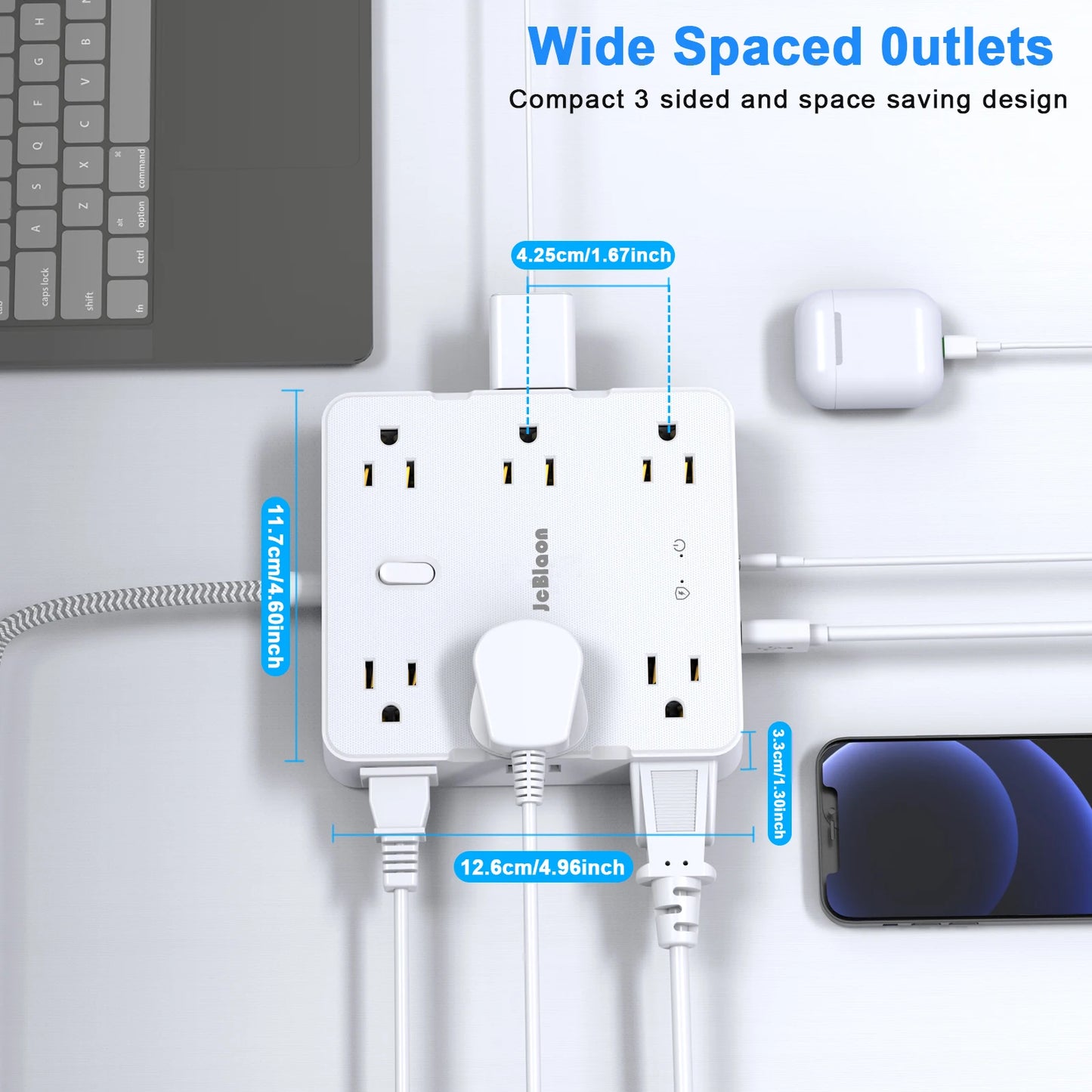Surge Protector Power Strip with USB Ports,5Ft Braided Ultra Thin Flat Plug Extension Cord Power Strip with 3-Side 12 AC Outlets