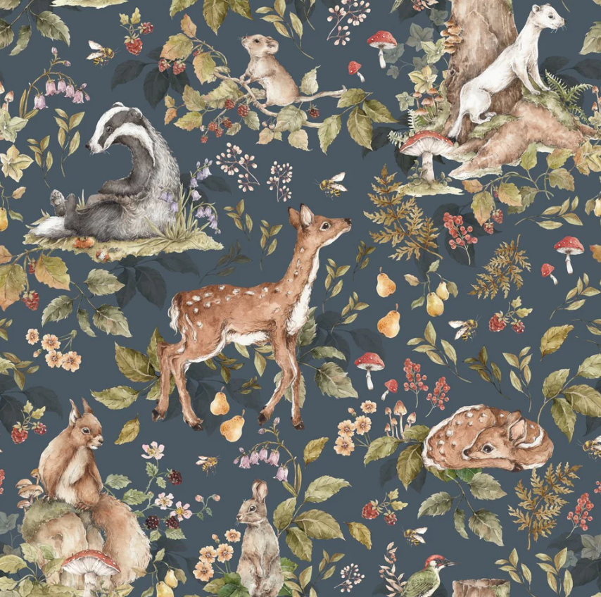 WOODLAND FOREST ANIMALS DARK WALLPAPER Package Per One Roll Tube 105cm X 8cm X 8cm 1kg-nabka