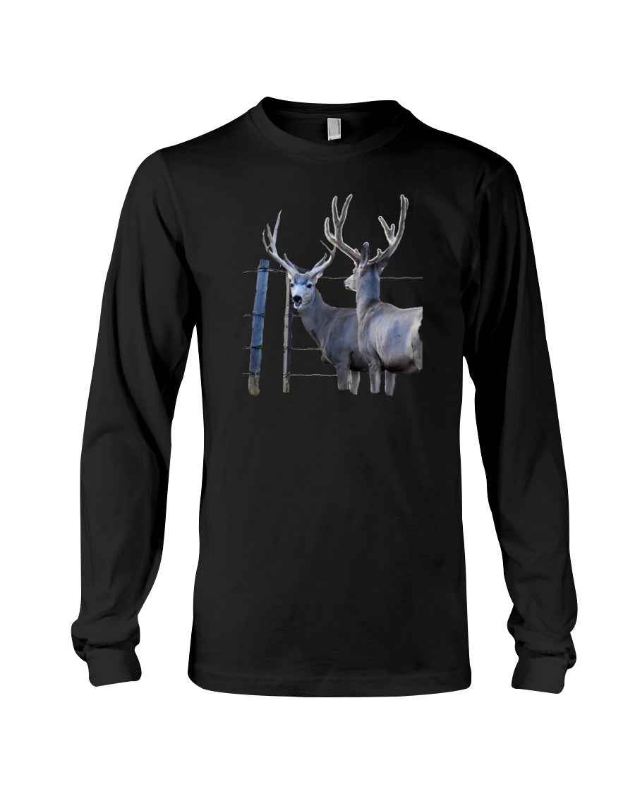 Mule Deer and Barbed Wire Fencing, Wyldlife for Tomorrow, Moss Apparel, Long Sleeve T-Shirt