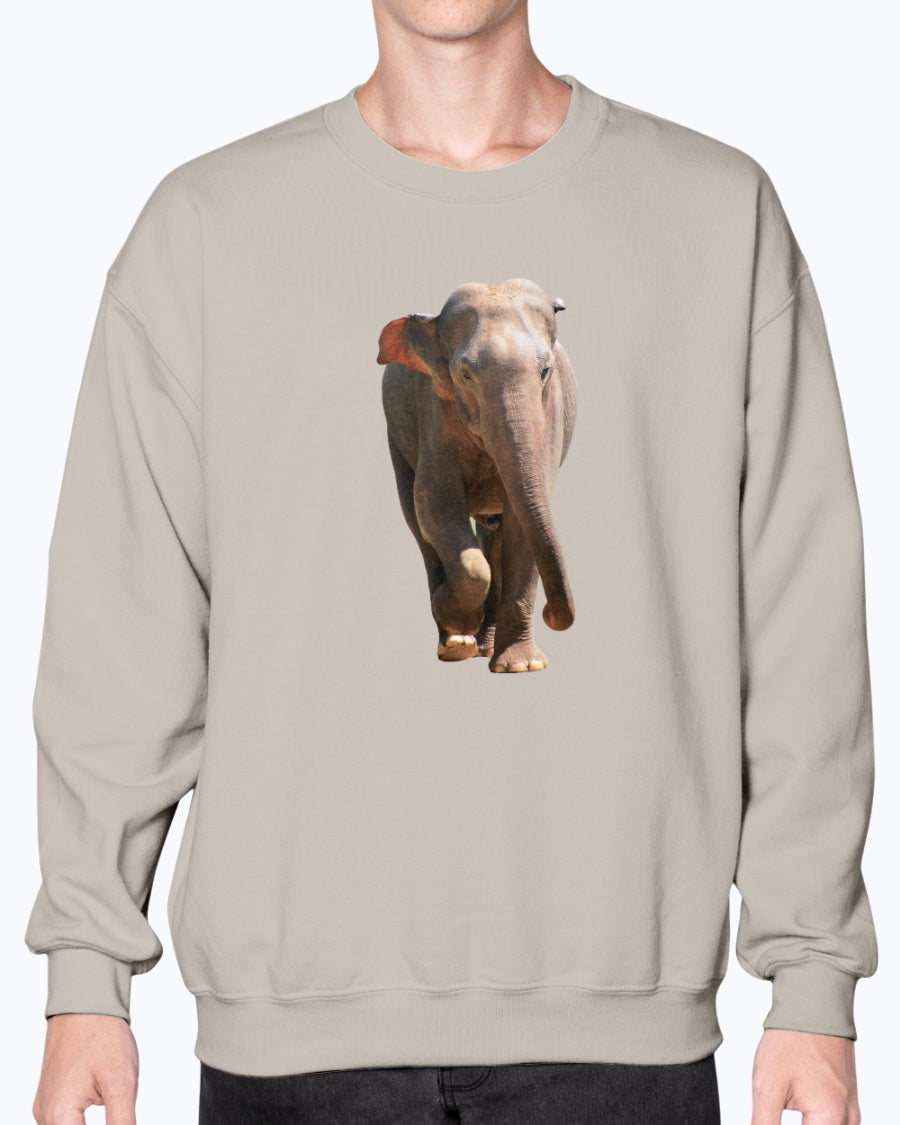 Charging Indian Elephant, Moss Apparel, Crewneck Sweatshirt
