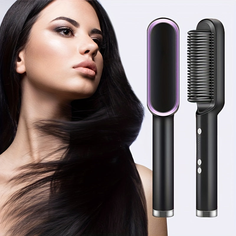 2-in-1 Electric Hair Straightener Brush Hot Comb Adjustment Heat Styling Curler Anti-Scald Comb, 2-in-1 Styling Tool For Long-Lasting Curls And Straight Hair-nabka