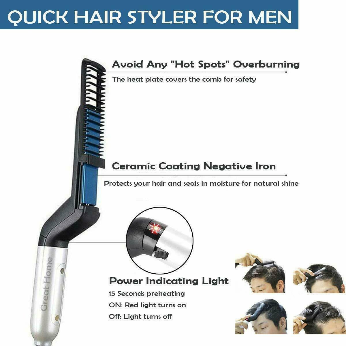 Hair Straightener Men Multifunctional Comb Curling Electric Brush Professional Hair Comb Brush Beard Straightener Hair Curler Fast Heating Styling Tools-nabka