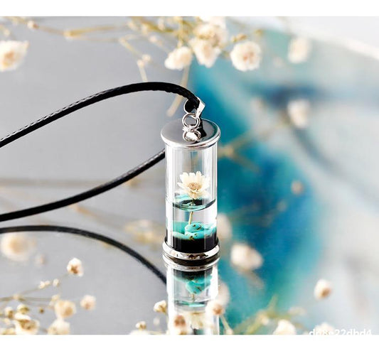 Dried Flowers Glass Bottle Resin Time Drifting Bottle Necklace