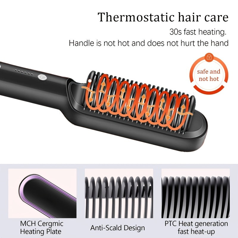 2-in-1 Electric Hair Straightener Brush Hot Comb Adjustment Heat Styling Curler Anti-Scald Comb, 2-in-1 Styling Tool For Long-Lasting Curls And Straight Hair-nabka