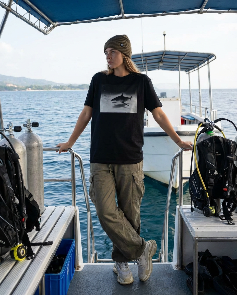 Tiger Shark Approach, Bimini Shark Labs, Moss Apparel, Cotton T-Shirt