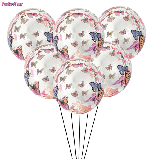 6pcs 20” Butterfly Printed BOBO Balloon clear Balloon Baby Shower Wedding Anniversary decor kids girls Birthday Party Decoration
