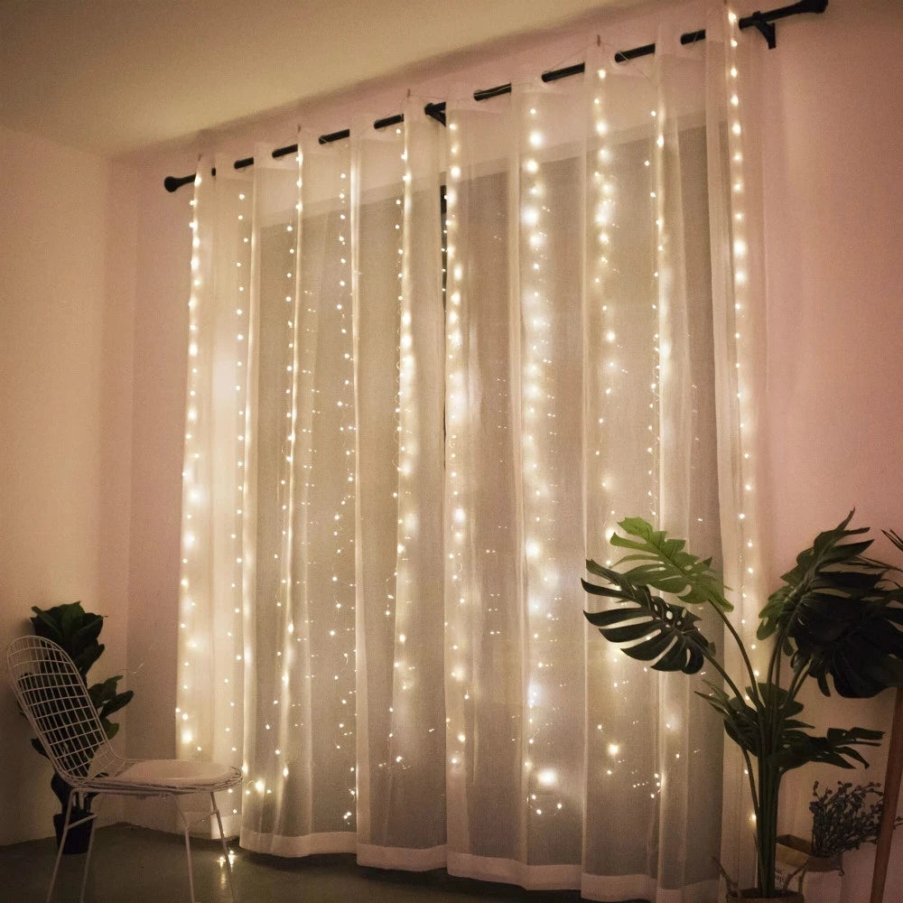 Home Christmas Lights Curtain Garland Merry