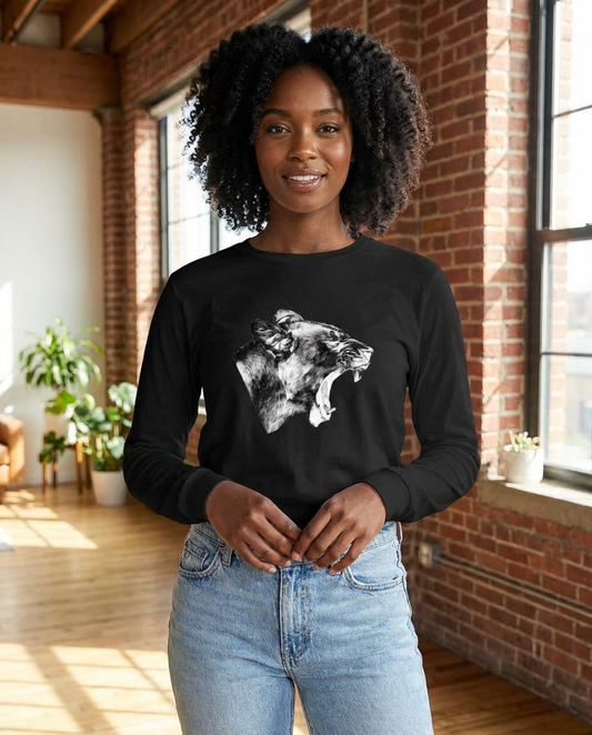 Lioness' Roar, lion lovers, wildlife fans, Moss Apparel, Unisex Long Sleeve T-Shirt
