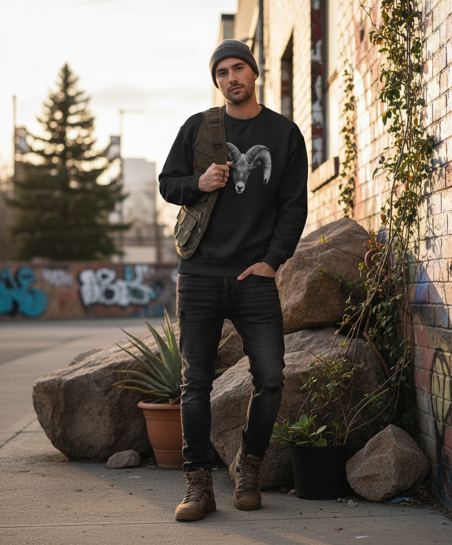 Bighorn Sheep, Wyldlife for Tomorrow, Moss Apparel, Crewneck Sweatshirt