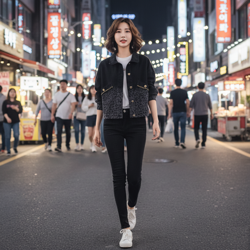 Womens Leopard Print Denim Jacket