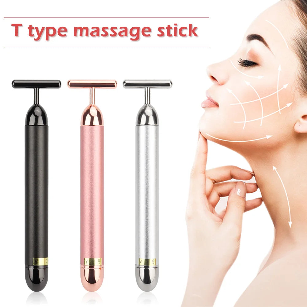 Gold T-Shaped Facial Massager Roller