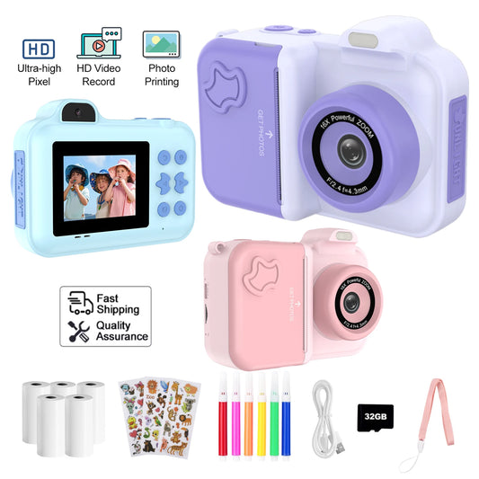 Kids Instant Print Camera Mini Digital Photo Camera Photograph Video Record Camera Toys Birthday Gifts For Children