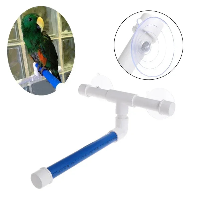 Suction Cup Bird Window and Shower Perch Toy for Parrot Macaw Cockatoo African  Conure Parakeet Bath Stand Toys