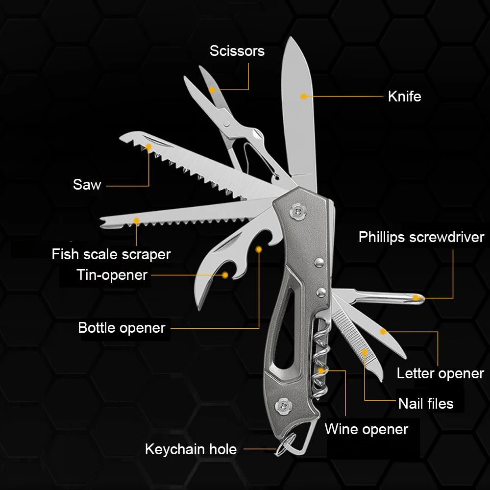 Multi-Functional Swiss Knife Outdoor Camp Multi-Tool Bottle Opener Portable Folding Knife Scissors Saw Military Pocket Knife