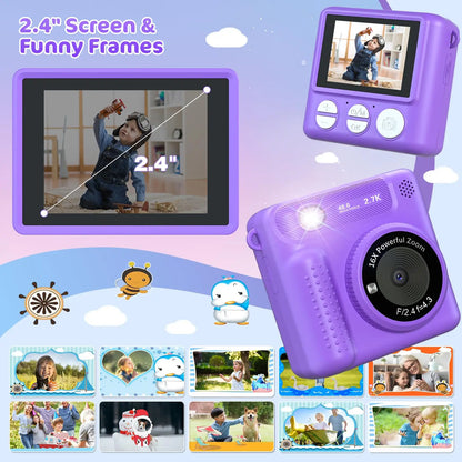VATOS Instant Print Camera-2.4 inch Digital Camera Rechargeable Portable with Frame Printing Paper Birthday Gift for kids Purple