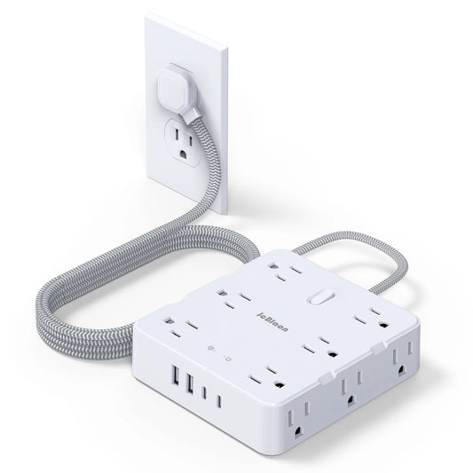 Surge Protector Power Strip with USB Ports,5Ft Braided Ultra Thin Flat Plug Extension Cord Power Strip with 3-Side 12 AC Outlets