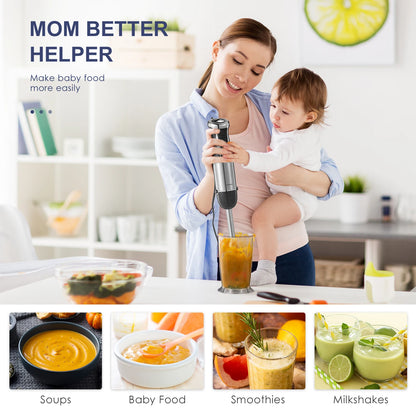 Hand Blender 1000W, Reemix 5-in-1 Electric Stick Blender, Copper Motor Stainless Steel Blade Stick Blender Mixer with Turbo Mode