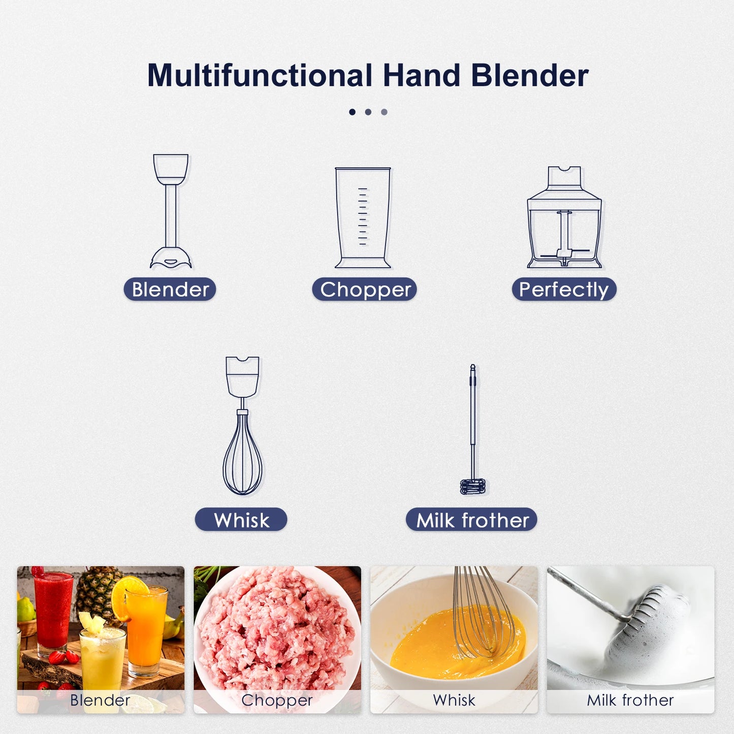 Hand Blender 1000W, Reemix 5-in-1 Electric Stick Blender, Copper Motor Stainless Steel Blade Stick Blender Mixer with Turbo Mode