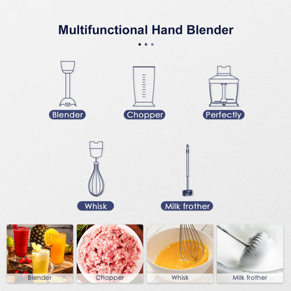 Hand Blender 1000W, Reemix 5-in-1 Electric Stick Blender, Copper Motor Stainless Steel Blade Stick Blender Mixer with Turbo Mode