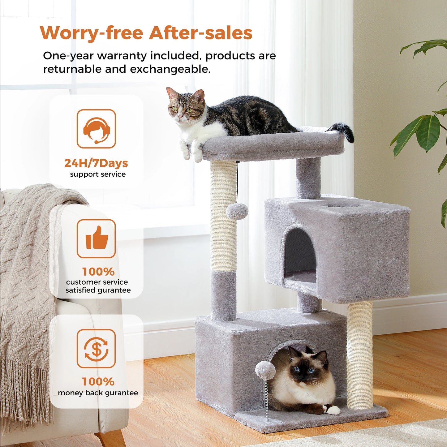 Cat Tree for Large Cats with 2 Big Condos Cat Tower for Indoor Cats up to 10kg  Cat Scratching Posts and Large Cat Perch