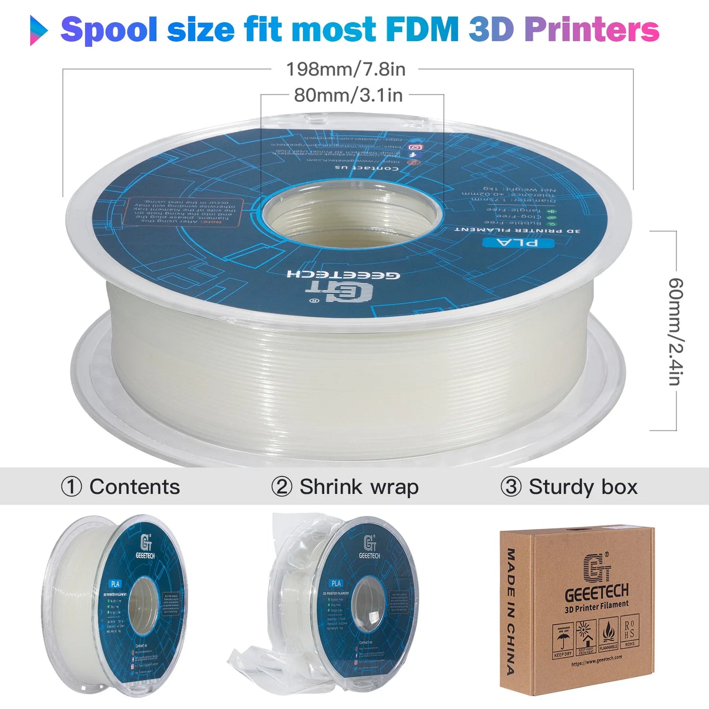 GEEETECH PLA 1.75mm 1kg Glow in dark for 3D P rinting Luminous 8 Colors, Glow pla, Fast shipping, Oversea warehouse