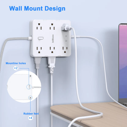Surge Protector Power Strip with USB Ports,5Ft Braided Ultra Thin Flat Plug Extension Cord Power Strip with 3-Side 12 AC Outlets