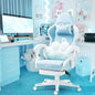 Pink Gaming Chair with Cat Paw Lumbar Cushion and Cat Ears, Ergonomic Computer Chair with Footrest