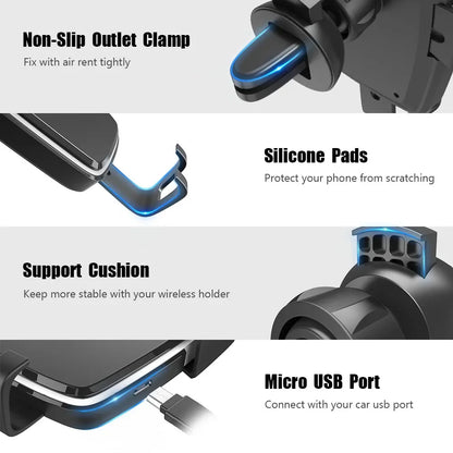 STONEGO Qi Fast Charging Car Holder, Wireless Charger, LED Indicator Lights Car Mount Auto Clamping Air Vent Mount Car Holder