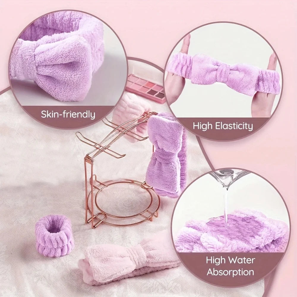 15 Pieces/Set Of Cleaning Headband And Wristband Set, Bow Decoration Headband, Soft Elastic Wristband, Bathroom Supplies