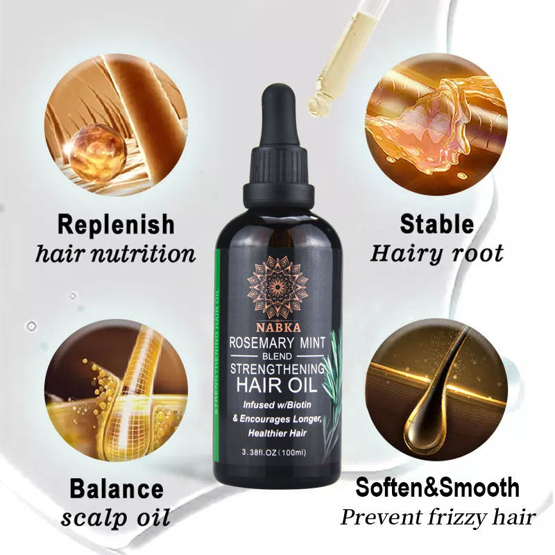 NABKA Natural Rosemary Mint Hair Oil for All Hair Types, Biotin Enriched, 3.3 Ounce-nabka