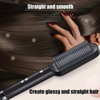 2-in-1 Electric Hair Straightener Brush Hot Comb Adjustment Heat Styling Curler Anti-Scald Comb, 2-in-1 Styling Tool For Long-Lasting Curls And Straight Hair-nabka