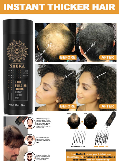 Natural Hair Building Fibers (55 Grams) Made of 100% Natural Cotton Completely Conceals Hair Loss in 15 Sec, Dark Brown - 1.94 Ounce-nabka