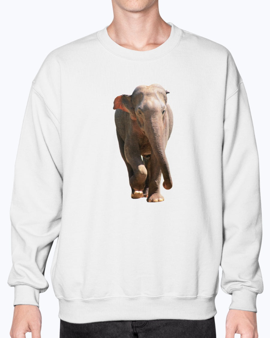 Charging Indian Elephant, Moss Apparel, Crewneck Sweatshirt