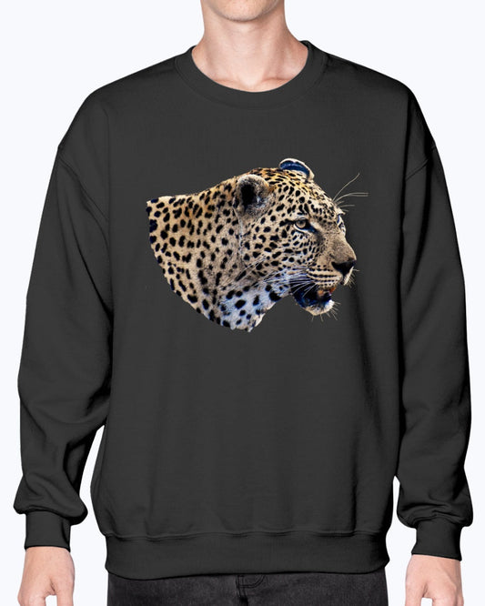 Leopard's Smile, Nature Lover's Cozy Apparel, cat lovers, wildlife fans, Moss Apparel, Unisex Crewneck Sweatshirt