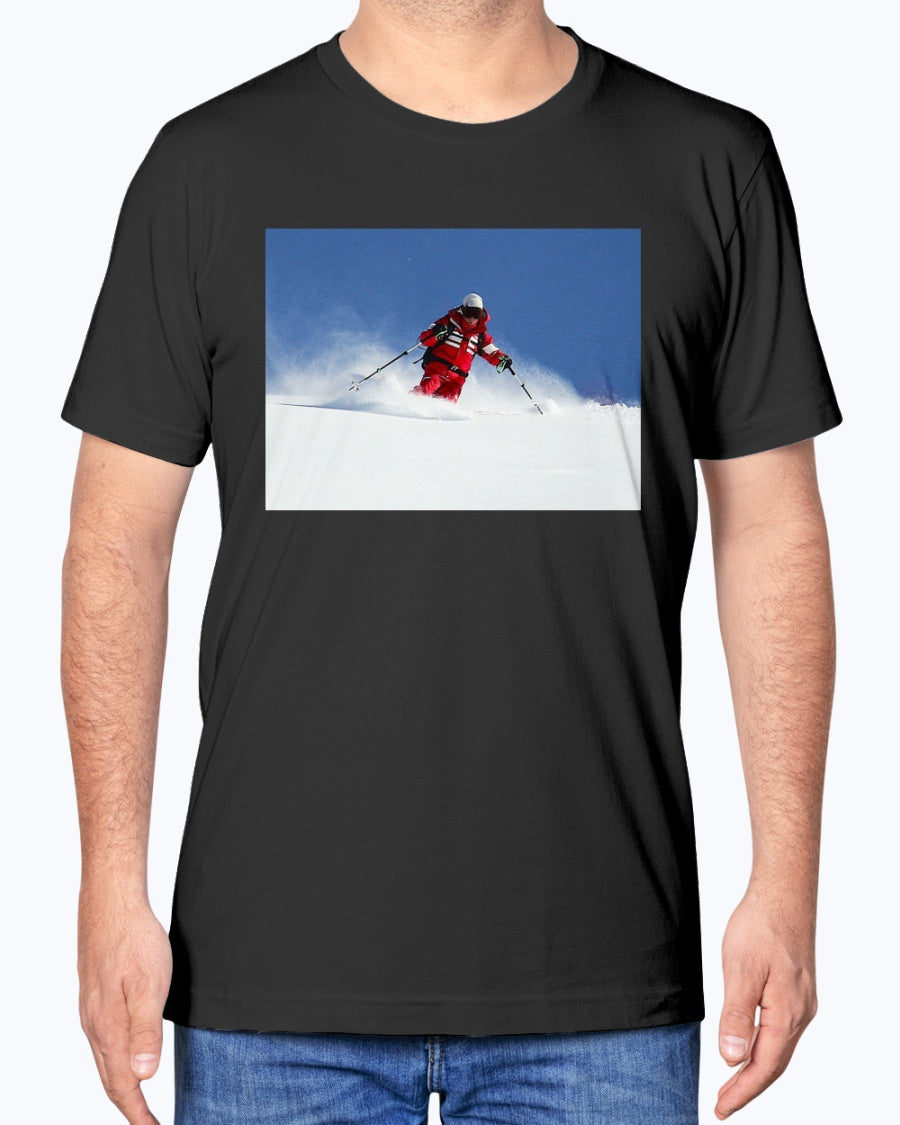 Skiing Bunny Hops, Cozy Unisex Winter Apparel, Moss Apparel, Unisex T-Shirt