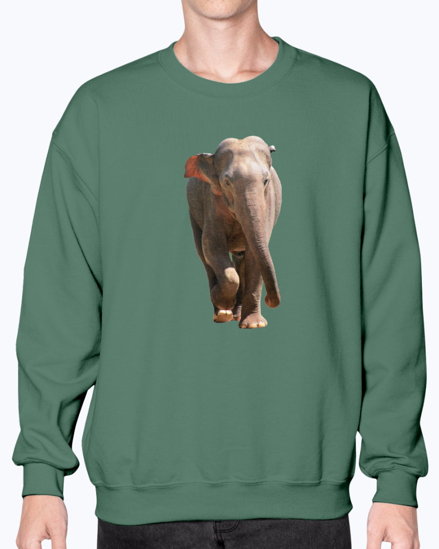 Charging Indian Elephant, Moss Apparel, Crewneck Sweatshirt