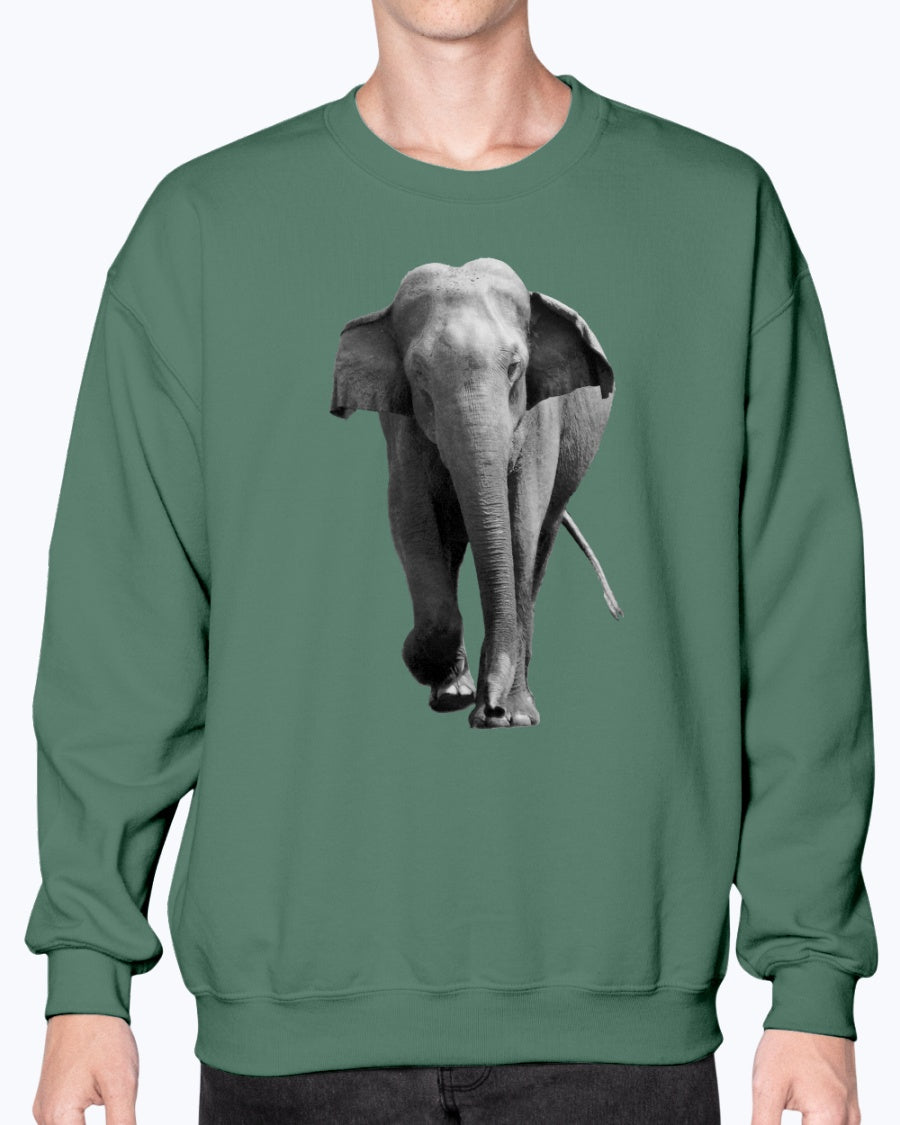 Male Indian Elephant Charging in Sri Lanka, Asian Elephant, Elephant lovers wildlife fans, Moss Apparel, Unisex Crewneck Sweatshirt